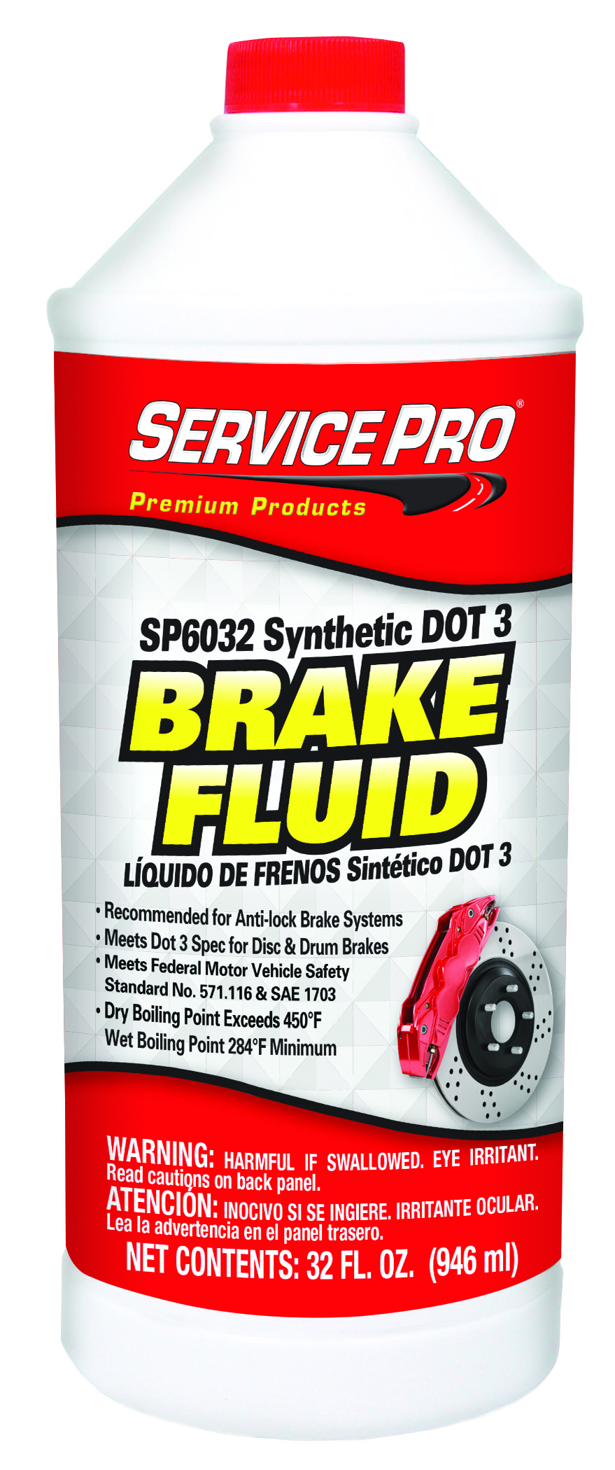 Service Pro Synthetic DOT 3 Brake Fluid | Container: 32 Oz Bottle | Shipped as: Case of 12 x 32 oz Bottles - Brakes